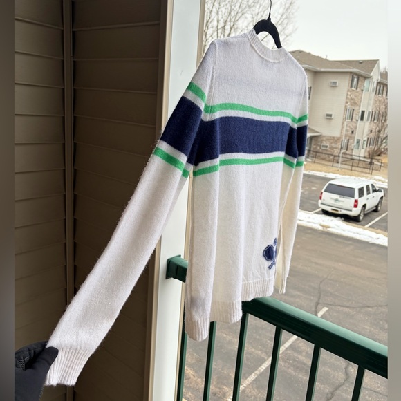 🆕 Alashan 💯 Cashmere Pickleball Sweater White Striped Sport Knit Luxury Size M - Picture 6 of 13